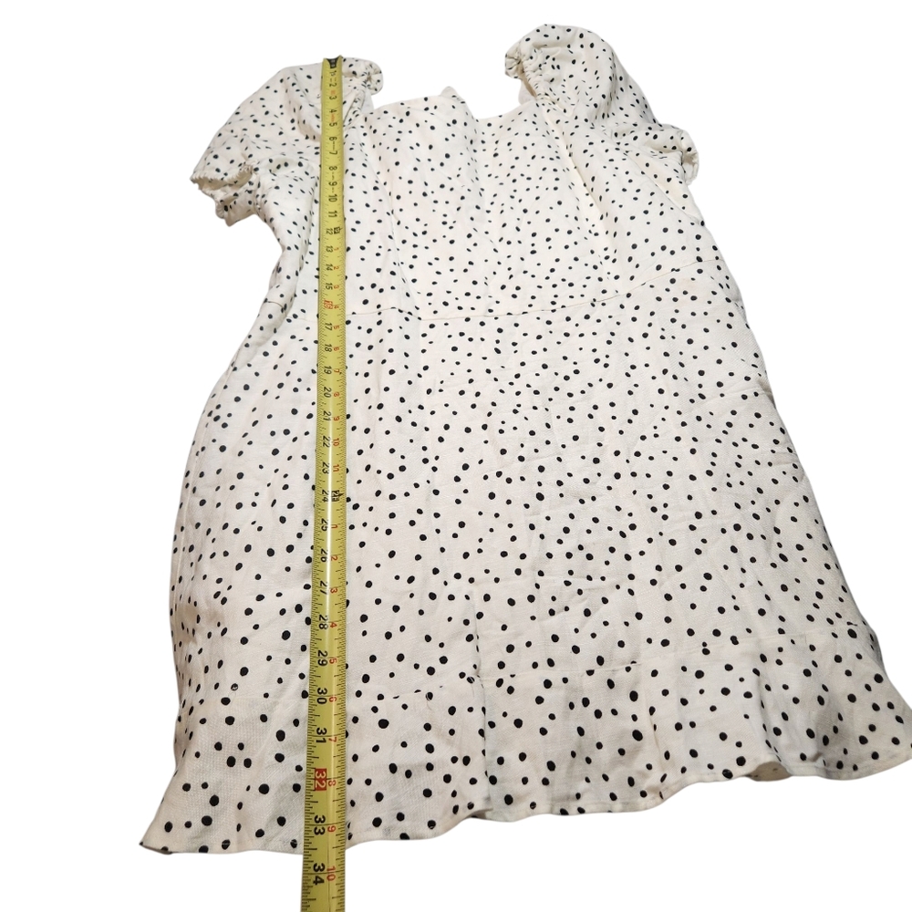 LOFT White Black Polka Dot Linen Puff Sleeve Cut-Out Tie Back Flare‎ Dress 14 - Picture 11 of 16
